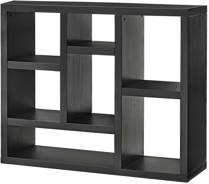 35.75 in. Tall Black Wood Open Shelf Bookcase Freestanding Display Bookshelf with 7 Cube Storage Spaces