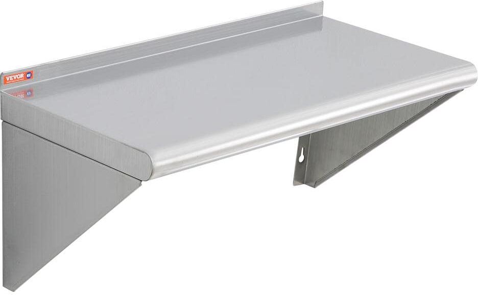 VEVOR Stainless Steel Shelf 12 in. x 24 in. Wall Mounted Floating Shelving with Brackets 230 lbs Load Commercial Shelve,Silver