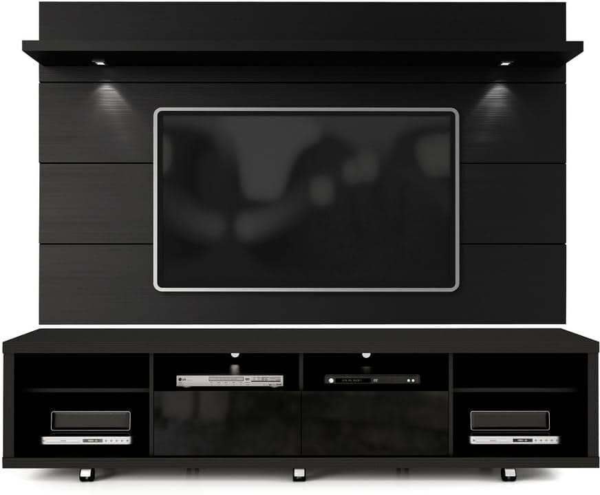 Manhattan Comfort Cabrini 86 in. Black Engineered Wood Entertainment Center with 2 Drawer Fits TVs Up to 70 in. with Wall Panel