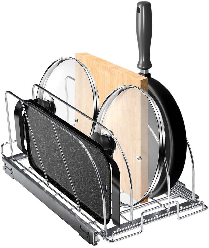 VEVOR Pan and Pot Rack 10.4 in. W Expandable Pull Out Under Cabinet Organizer Adjustable Wire Dividers Standing Pot Racks