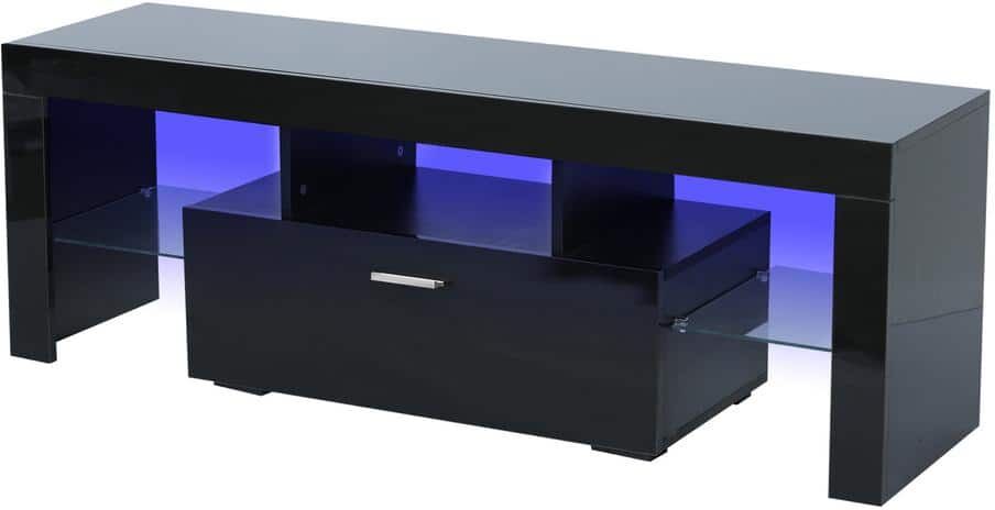 CIPACHO 51.2 in. Black High Glossy TV Stand with 1 Storage Drawer Fits TV's up to 55 in. with LED Lights