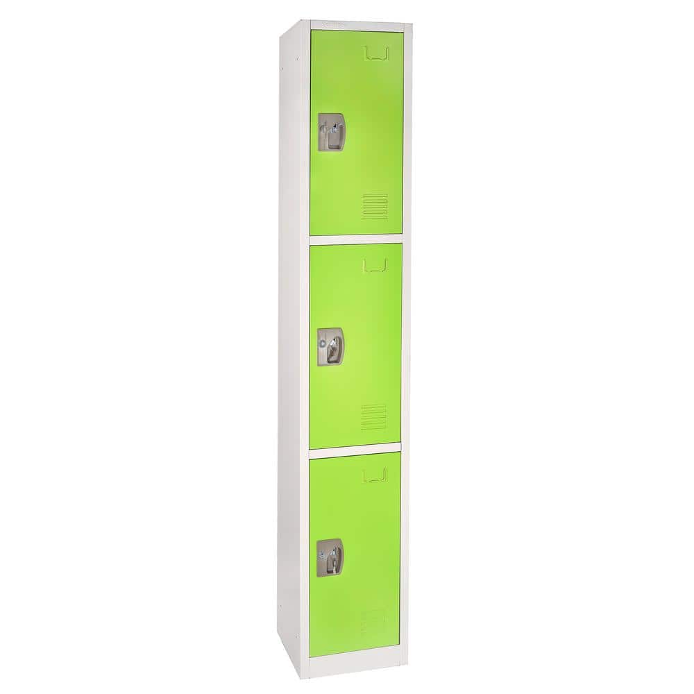 AdirOffice 629-Series 72 in. H 3-Tier Steel Key Lock Storage Locker Free Standing Cabinets for Home, School, Gym in Green