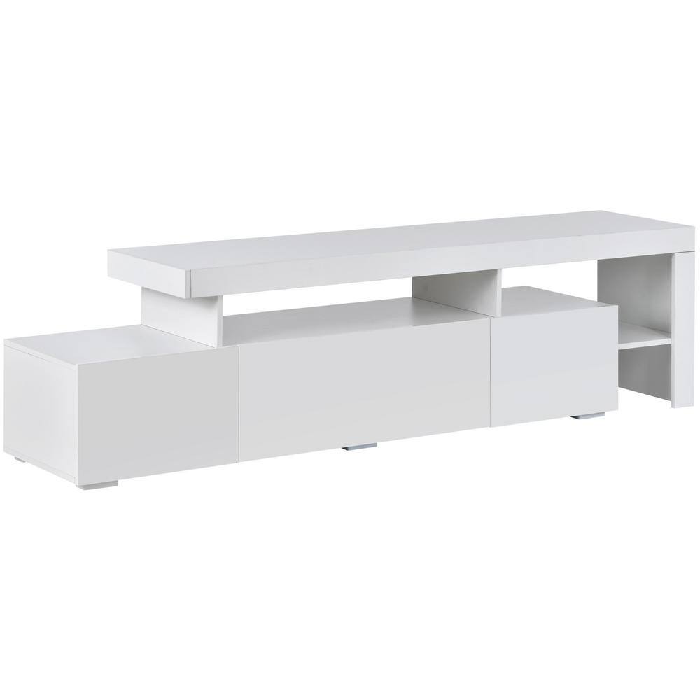 Polibi 73.20 in. White Modern Style LED Lights TV Stand with UV High Gloss Surface and DVD Shelf, Fits TV's up to 70 in. TV