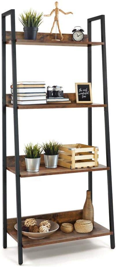 CAPHAUS 52 in. Industrial Book Shelves, 24 in. Width 4-Shelf Ladder Bookcase for Home Office, Living Room and Kitchen