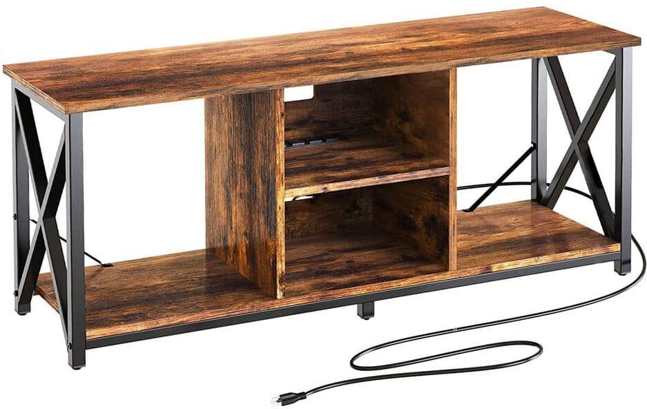 Wood 65 in. TV Stand and Entertainment Center with 4-Socket Plug-In Station