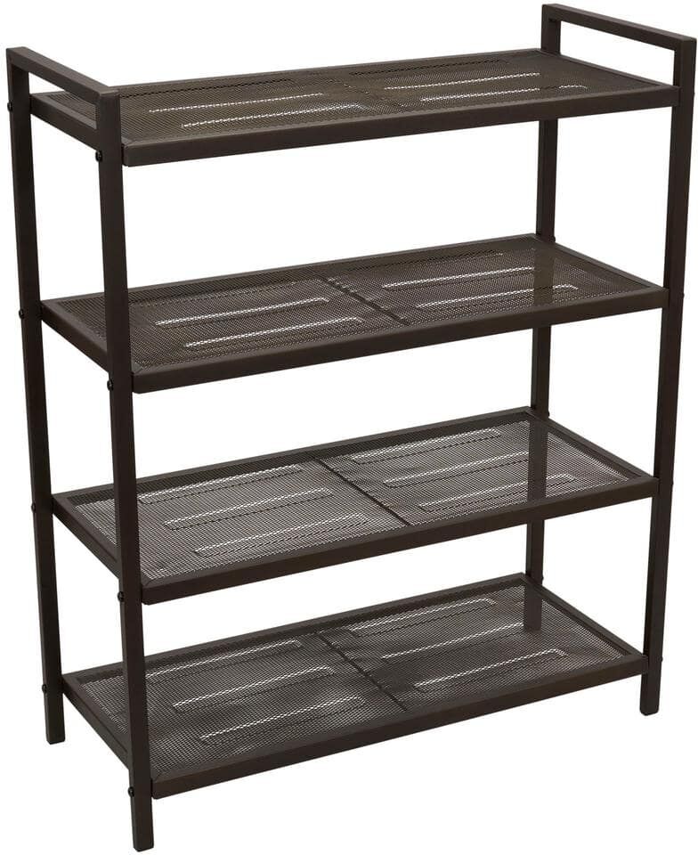 HOUSEHOLD ESSENTIALS 26.7 H 12-Pair 4-Tier Brown Metal Shoe Rack