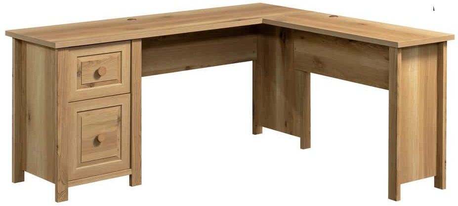 SAUDER Hillman Farm 65.118 in. L-Shape Timber Oak Computer Desk with File Storage and Cord Management