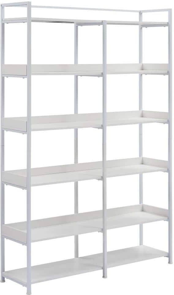 URTR Home Office 47.2 in. Wide Industrial White 6 Shelves Open Bookcase Storage Rack Book Organizer Display Shelves Bookshelf