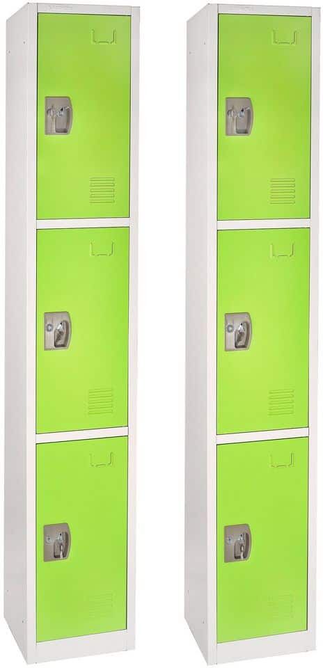 AdirOffice 629-Series 72 in. H 3-Tier Steel Key Lock Storage Locker Free Standing Cabinets for Home, School, Gym in Green (2-Pack)