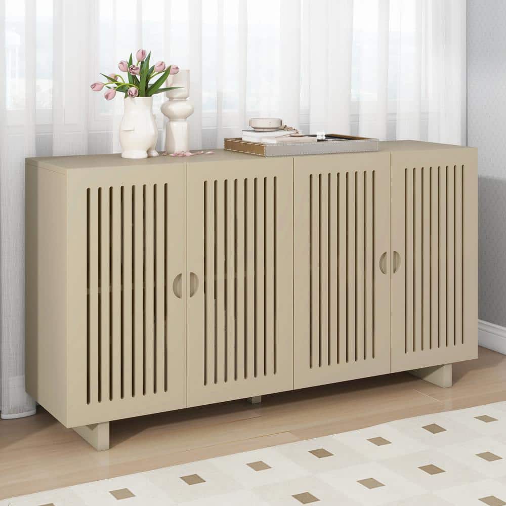 Harper & Bright Designs Almond MDF 60 in. Sideboard with Superior Storage Space, Hollow Door Design, Adjustable Shelves, Cable Management Hole