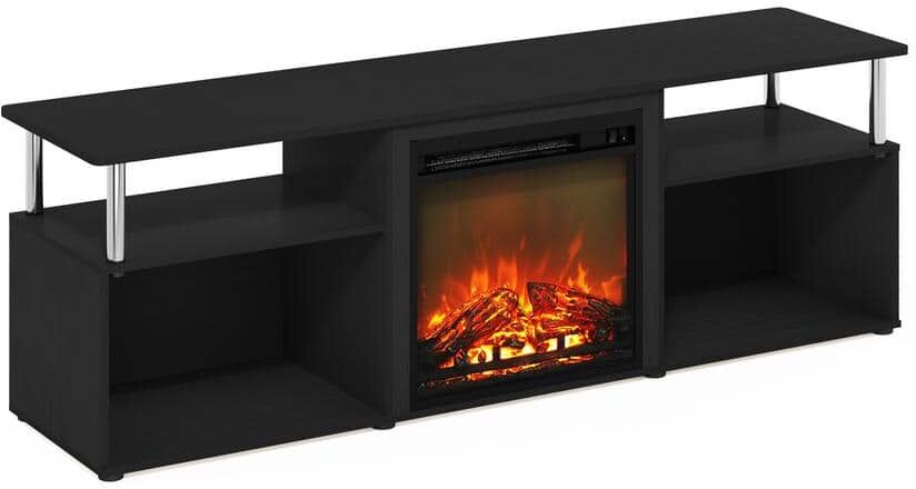 Furinno Jensen Americano/Stainless Steel Open Storage TV Stand Entertainment Center Fits TV's Up to 70 in. with Fireplace