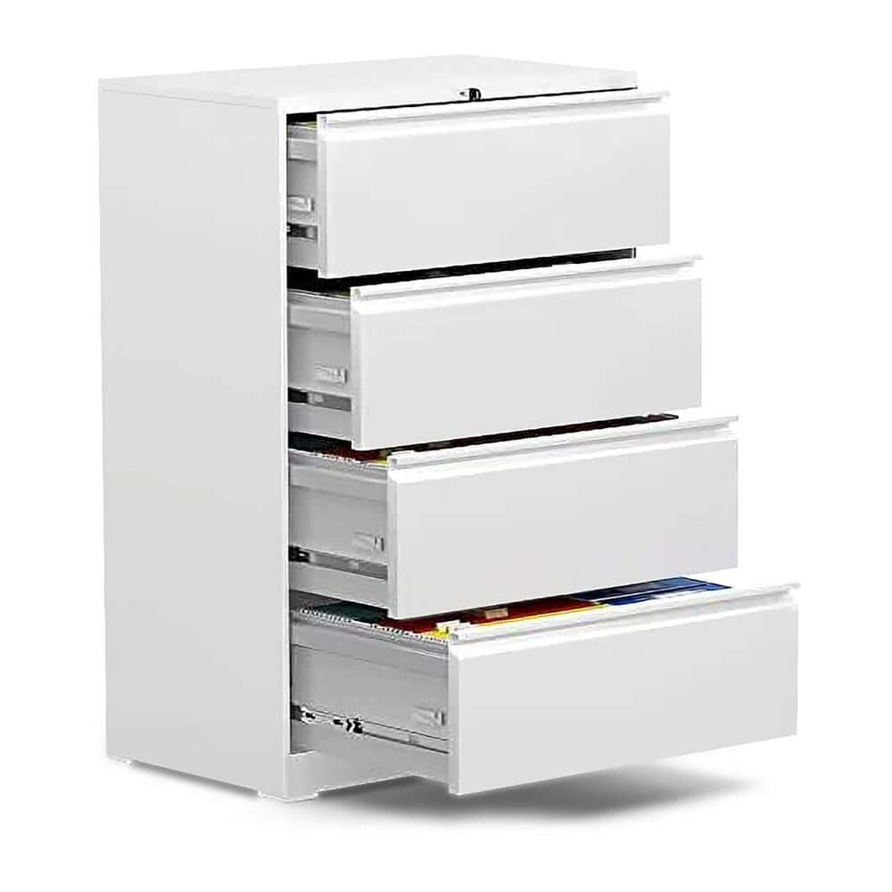 Aobabo White 4-Drawer Lateral File Cabinet with Lock for Letter/Legal Size Paper
