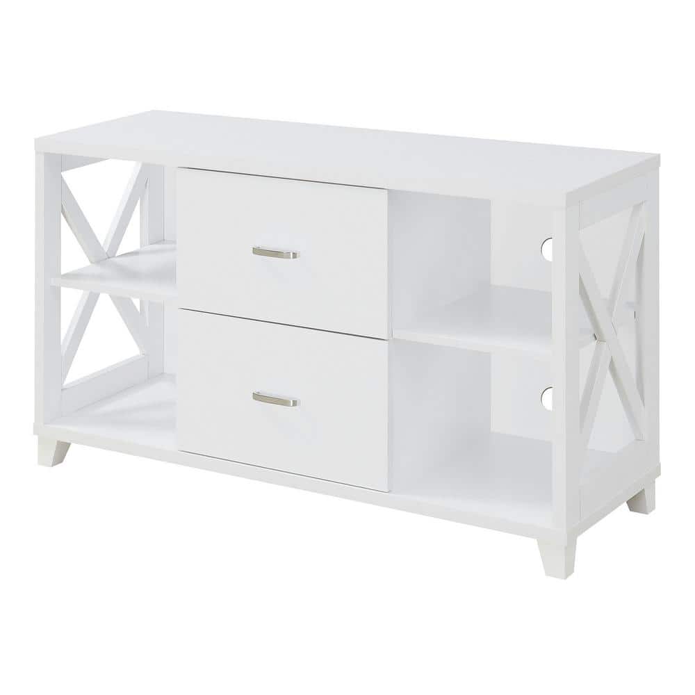 Convenience Concepts Oxford 47 in. White MDF TV Stand with 2 Drawer Fits TVs Up to 52 in. with Cable Management