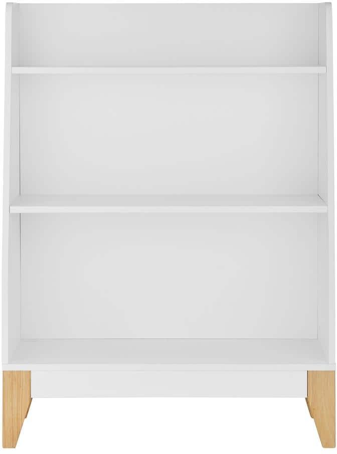 DANYA B Steiner White 3-Tier Kids Book or Toy Figure Display Unit Freestanding Bookshelf with Contrasting Wood-Toned Legs