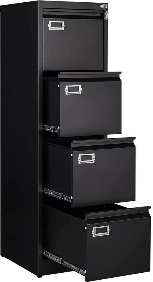 Mlezan 15.1 in. W x 52.36 in. H x 17.8 in. D 4 Drawer File Cabinet in Black Vertical Metal Structure Legal Letter Storage