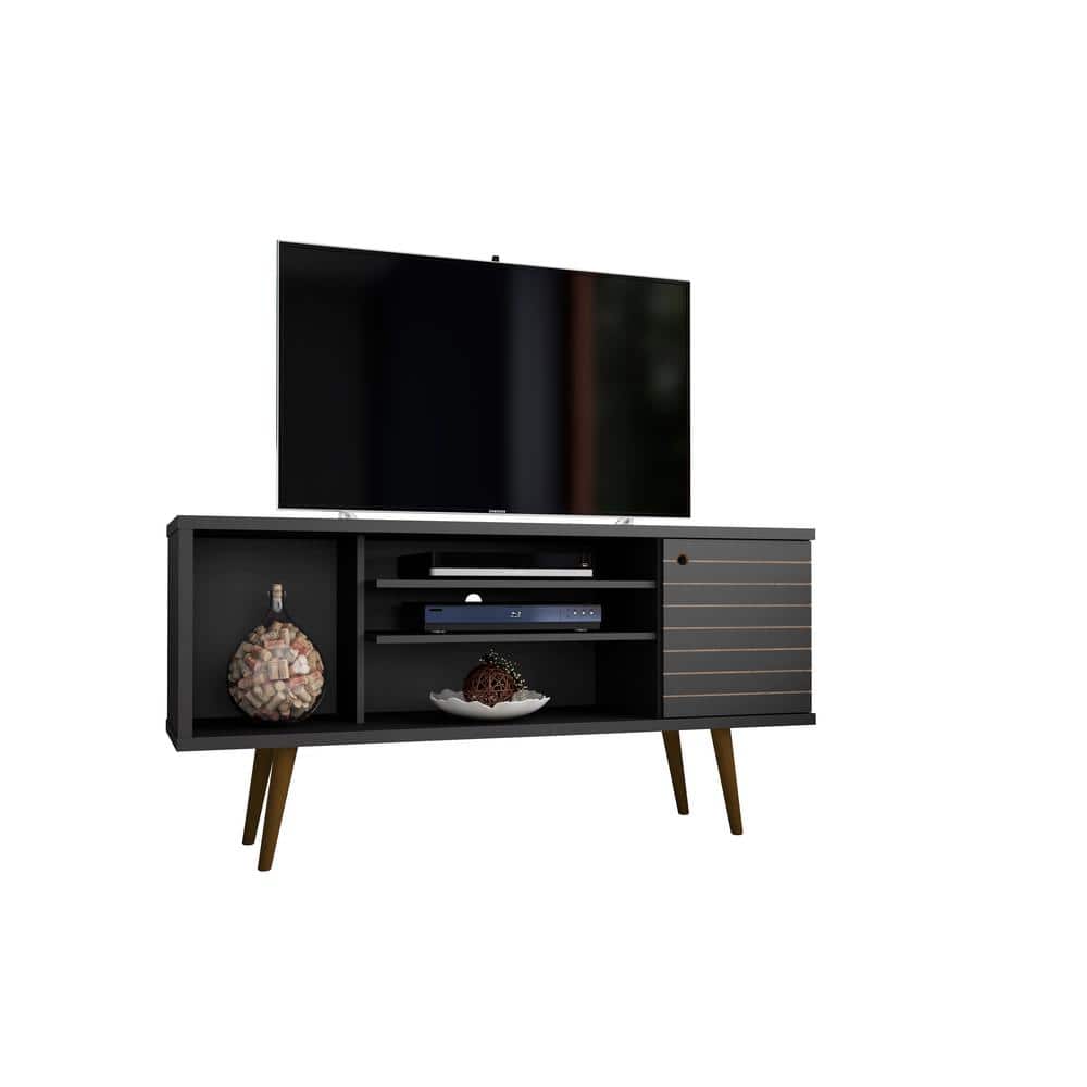 Manhattan Comfort Liberty 53 in. Black Composite TV Stand Fits TVs Up to 50 in. with Storage Doors