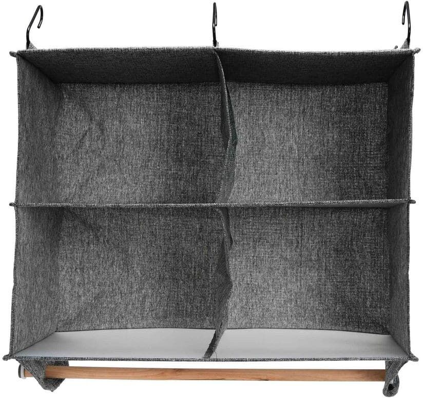 HOUSEHOLD ESSENTIALS Graphite 4 Pocket Wide Hanging Closet Organizer with Hangbar