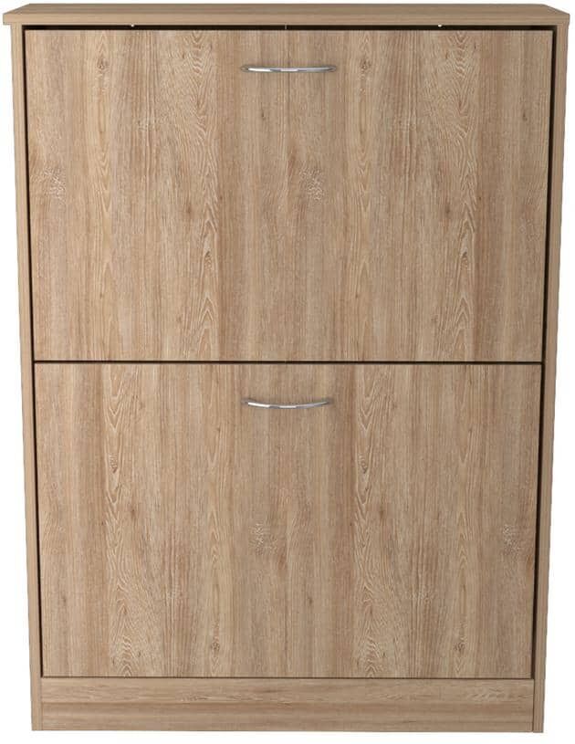 Inval 34.44 in. H x 25.19 in. W Amaretto Oak Wood Shoe Storage Cabinet With 2 Drawers Fits up to 12-Shoes