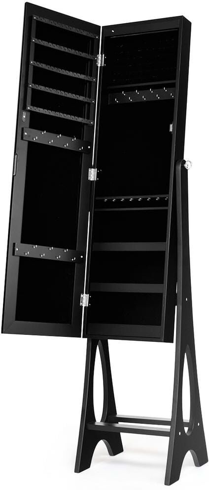 Costway 61 in. Black LED Jewelry Armoire Cabinet with Bevel Edge Mirror Organizer Mirrored Standing New