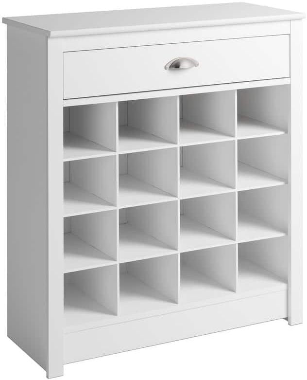 Prepac 35 in. H x 31.5 in. W 16-Pair Composite Shoe Storage Cabinet with Slim Top Drawer for Entryways, White