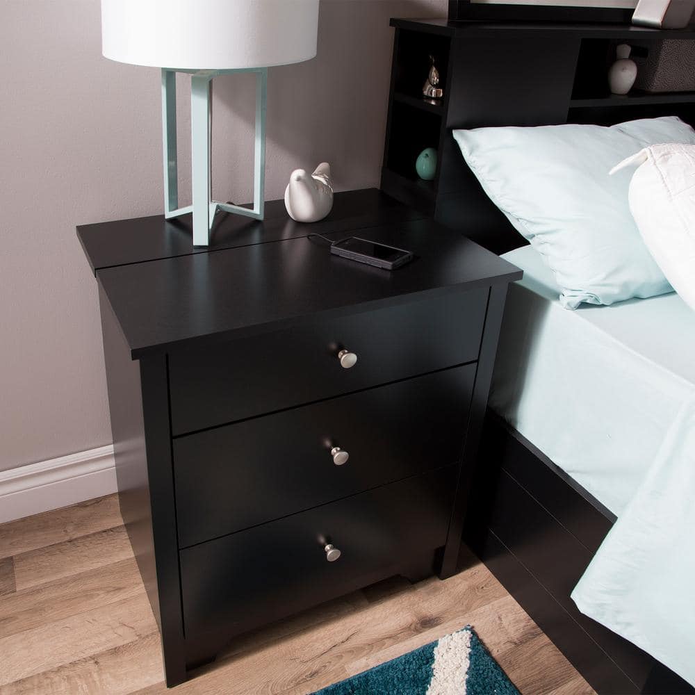 South Shore Vito 3-Drawer Pure Black Nightstand