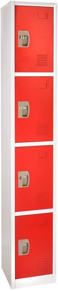 AdirOffice 629-Series 72 in. H 4-Tier Steel Key Lock Storage Locker Free Standing Cabinets for Home, School, Gym in Red