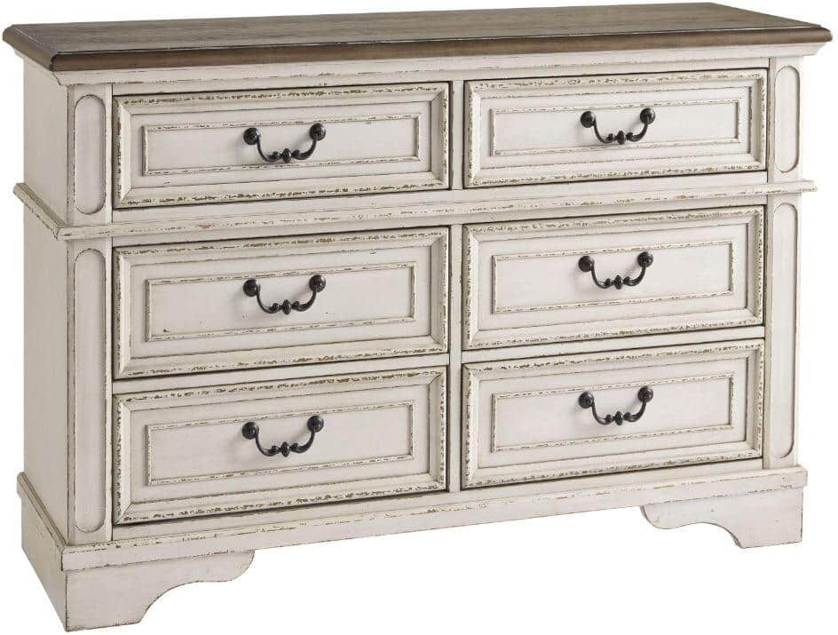 Benjara 54.13 in. Antique White 6-Drawer Wooden Dresser Without Mirror