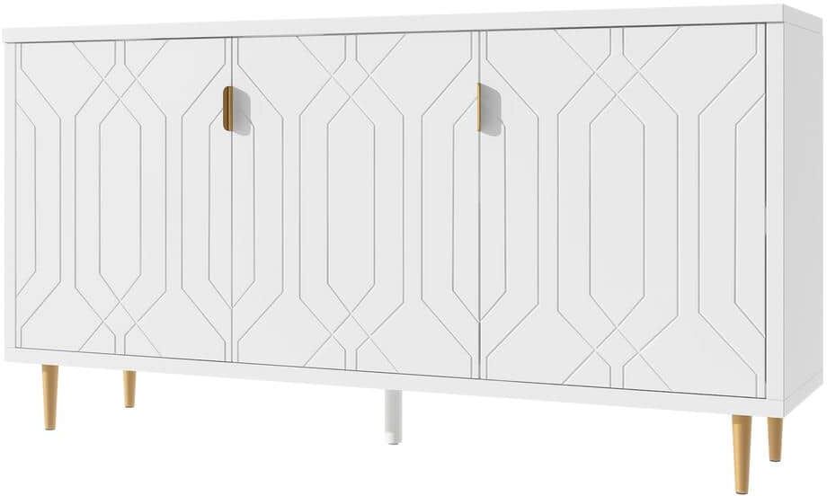 Polibi White TV Stand Fits TV's up to 75 in. with Adjustable Shelves and Storage Sideboard Cabinet