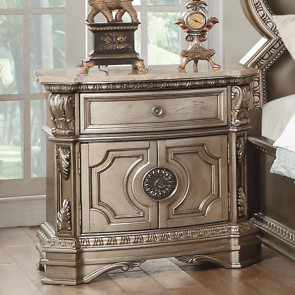 Acme Furniture Northville 1-Drawer Antique Silver Nightstand 29 in. x 30 in. x 18 in.