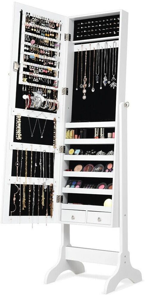 Costway White MDF Glass Jewelry Cabinet Storage Organizer