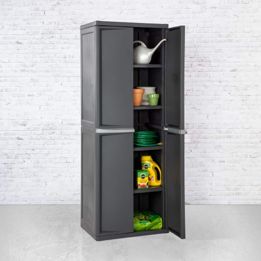 Sterilite Adjustable 4-Shelf Gray Storage Cabinet with Doors