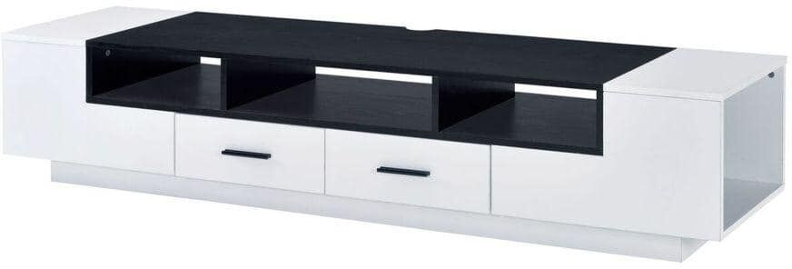 Benjara Contemporary 16 in. W Black and White 2-Drawer TV Stand with Media Compartments Fits TV's up to 70 in.