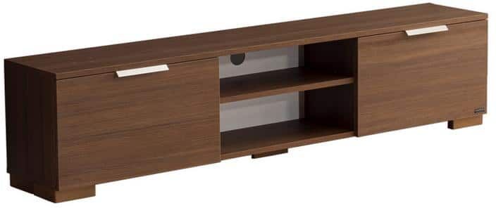 67 in. Walnut Wood Rectangular TV Stand Fits TVs Up to 75 in. with Storage Doors