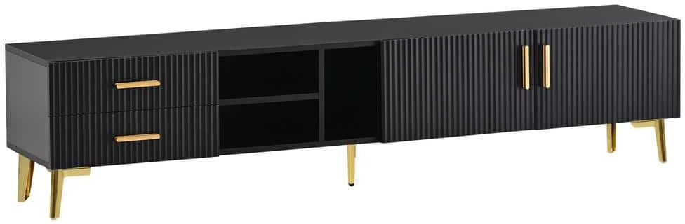 70.9 in. W x 13.8 in. D x 16.1 in. H Black Linen Cabinet with TV Stand Fits TV's up to 77 in.