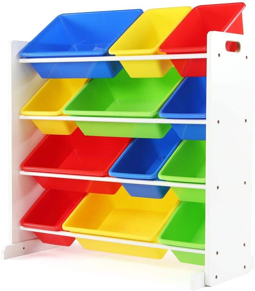 Humble Crew Summit Collection White Primary Kids Toy Storage Organizer with 12 Plastic Bins