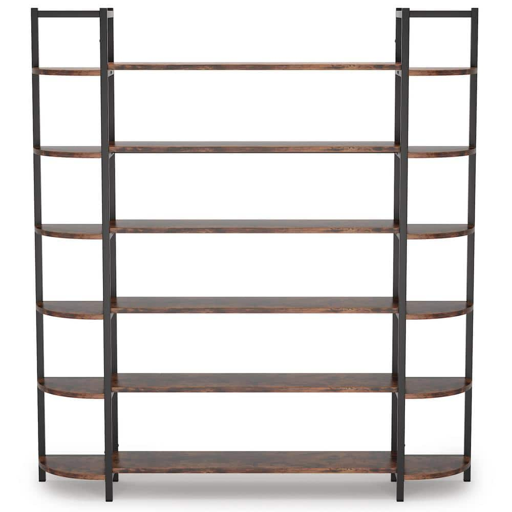 BYBLIGHT Alan 70.86 in. Brown Practical Board 6-Shelf Etagere Bookcase with Storage and Triple Wide Bookshelf Display Shelves