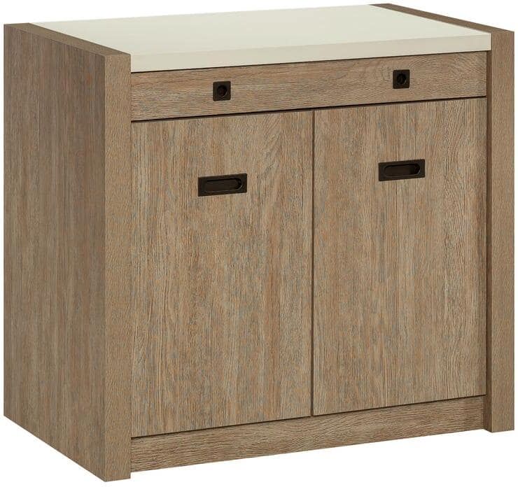 SAUDER Dixon City Brushed Oak Accent Storage Cabinet with Flip-Down Drawer for Keyboard and Power Strip Includes USB Ports