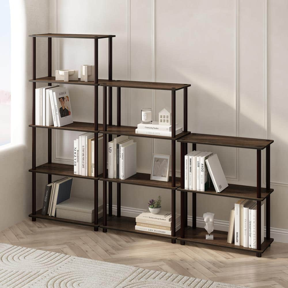 Furinno 43.25 in. Tall Columbia Walnut/Black Wood 4-Shelves Etagere Bookcases