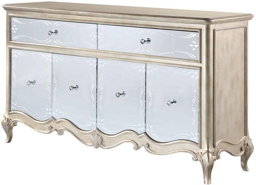 Acme Furniture Esteban Mirrored and Antique Champagne Server with 2-Drawer