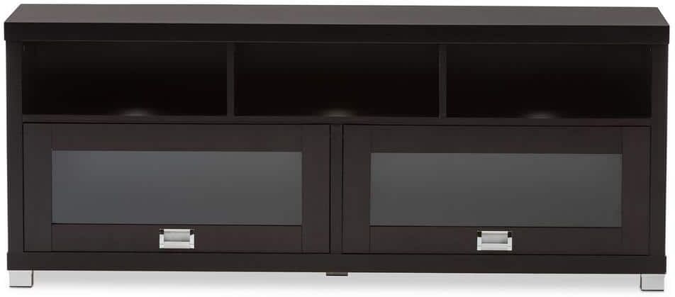 Baxton Studio Swindon 16 in. Dark Brown Wood TV Stand Fits TVs Up to 55 in. with Storage Doors