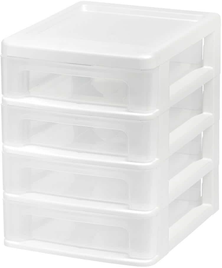 IRIS 7.25 Qt. Compact Desktop 4-Drawer System in White, Storage Tote