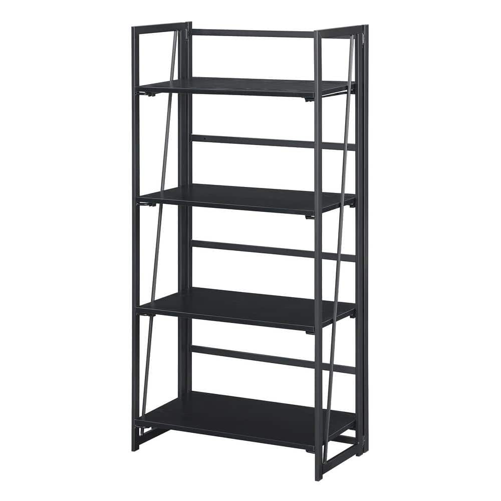 Convenience Concepts Xtra 49.5 in. Black/Black Metal 4 -Shelf Standard Bookcase with Folding Sides