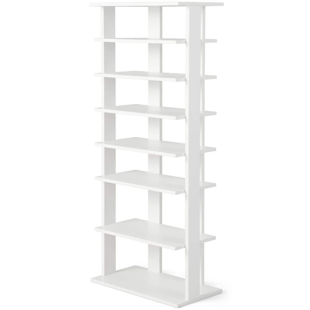 HONEY JOY 43.5 in. H 14-Pair 7-Tier White Wood Double Rows Shoe Rack Vertical Wooden Shoe Storage Organizer