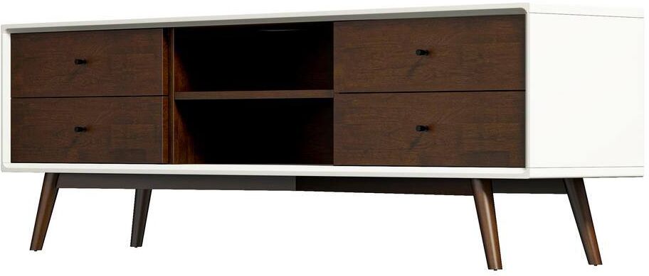 Ashcroft Furniture Co Francesca 70.9 in. Mid-Century White Low Profile Entertainment TV Stand for TVs up to 72 in. with 6 Storage Cabinets