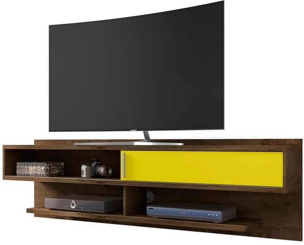 Luxor Rochester 71 in. Brown and Yellow Floating Entertainment Center Fits TVs Up to 60 in. with Cable Management