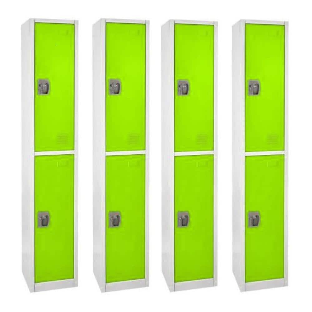 AdirOffice 629-Series 72 in. H 2-Tier Steel Key Lock Storage Locker Free Standing Cabinets for Home, School, Gym in Green (4-Pack)