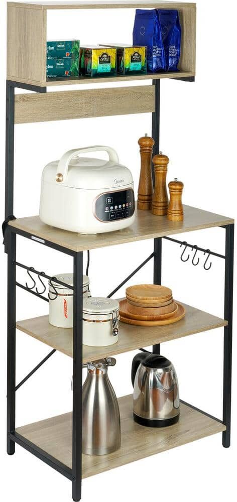 VEVOR Kitchen Bakers Rack 4-Tier Storage Shelf with Cabinet Microwave Oven Stand Dish Racks