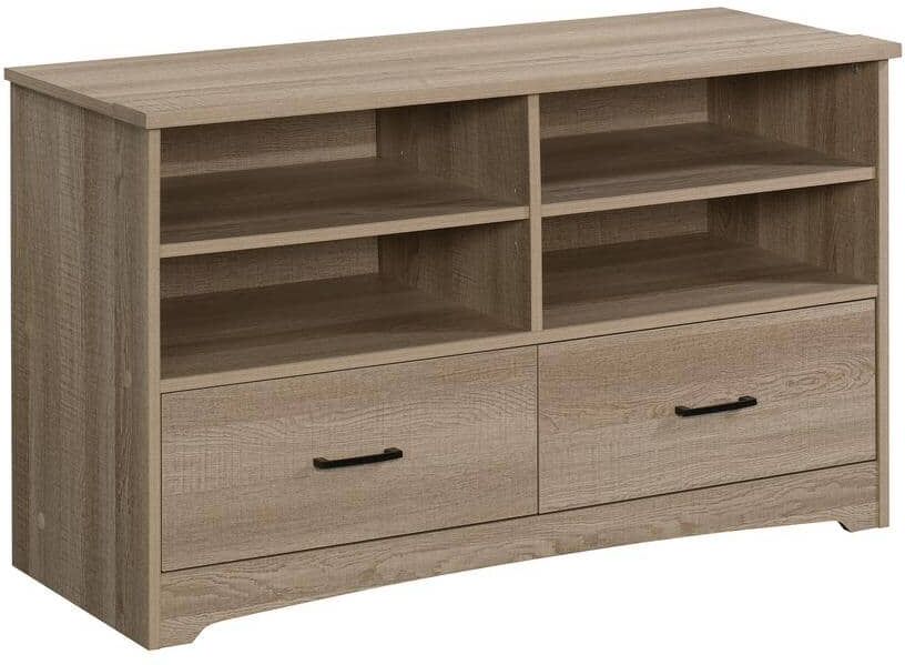 SAUDER Beginnings 42 in. Summer Oak Wood TV Stand with 2 Drawer Fits TVs Up to 46 in. with Adjustable Shelves