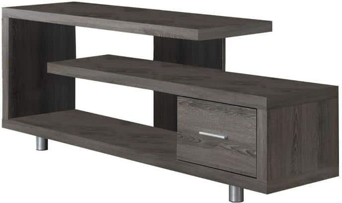 HomeRoots Jasmine 16 in. Dark Taupe and Silver Particle Board TV Stand with 1 Drawer Fits TVs Up to 60 in.