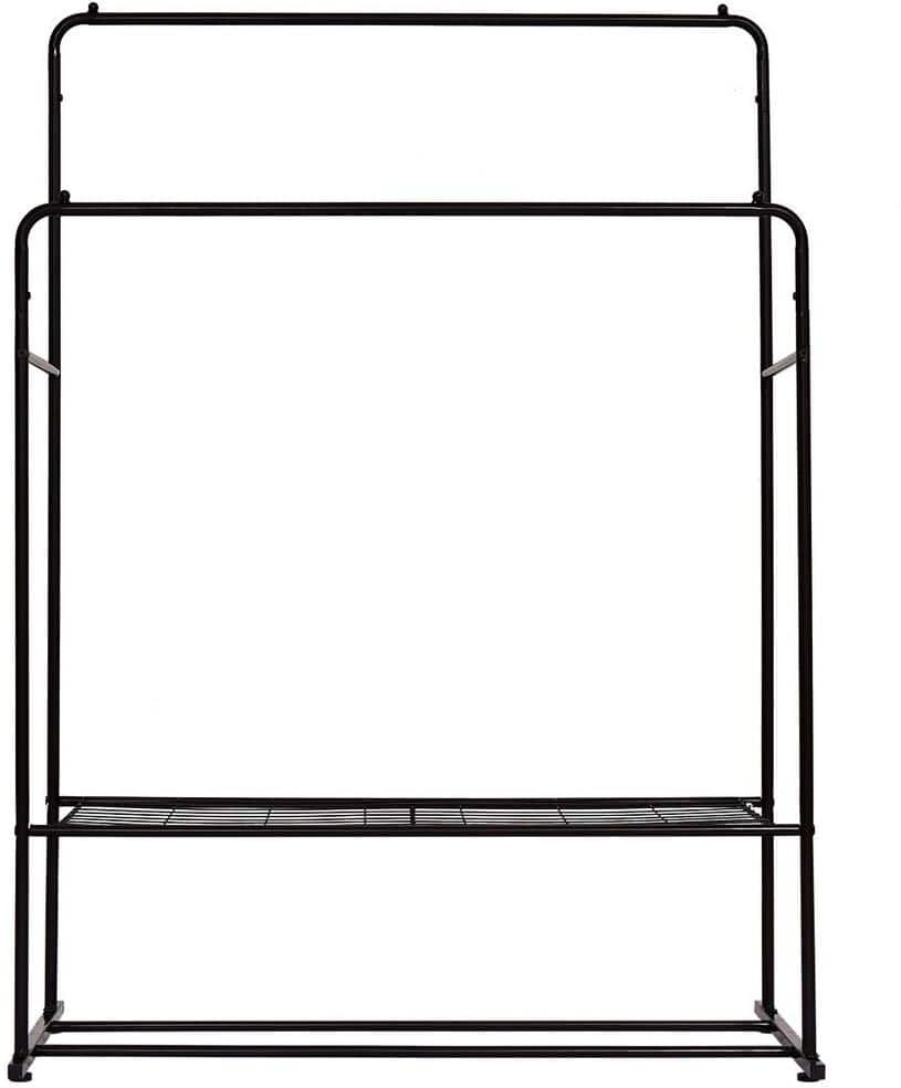 Tatahance Black Rolling 2-Tier Metal Hanger Double Rods Multi-functional Shelving Unit (43.3 in. W x 60.24in. H x 19.68 in. D)